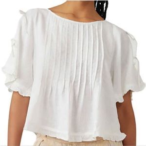 NWT Free People Lillia Pintuck White Linen Shirt SM